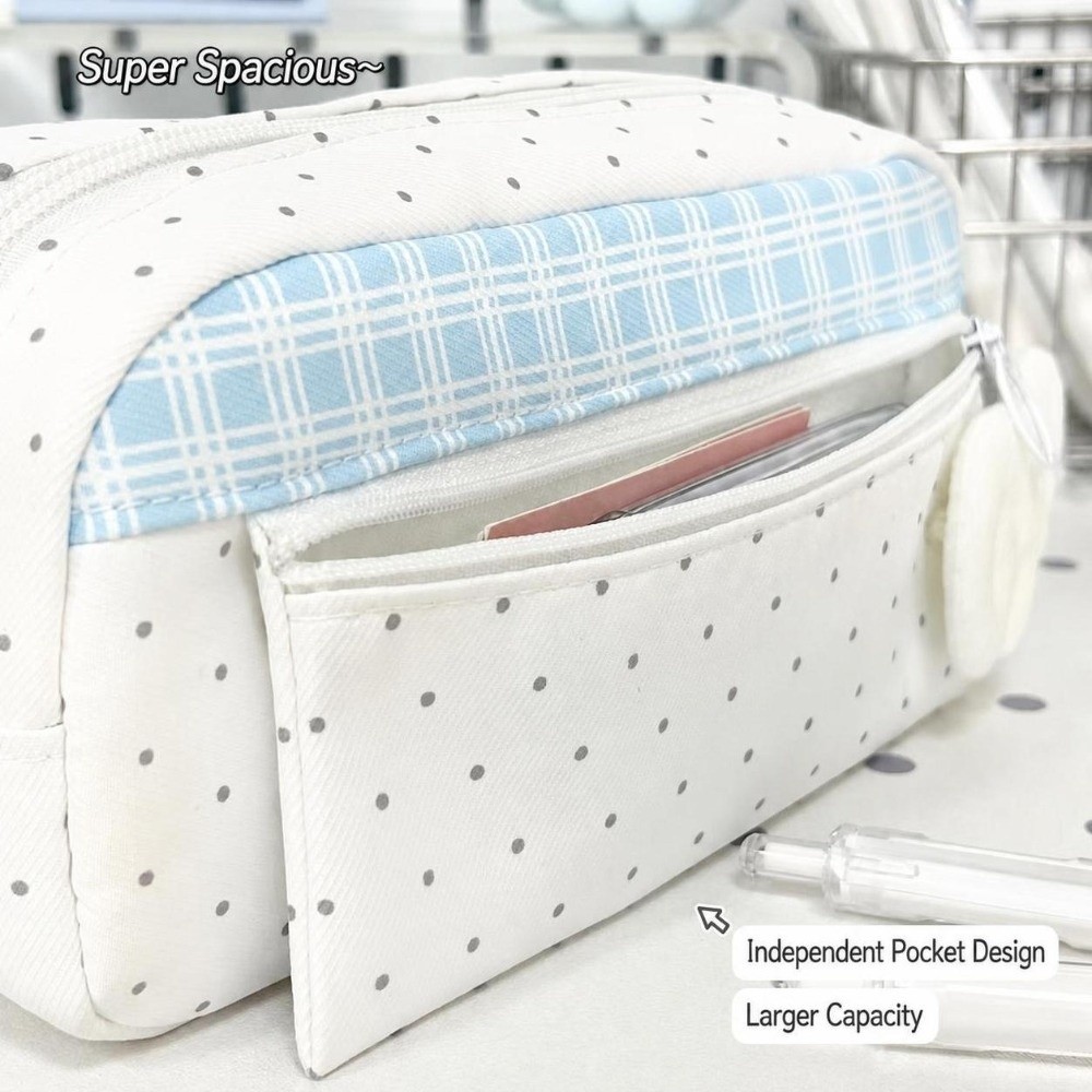 Aesthetic Polka Dot Plaid Penc - đánh giá và giá Aesthetic Large Pencil Case Pouch