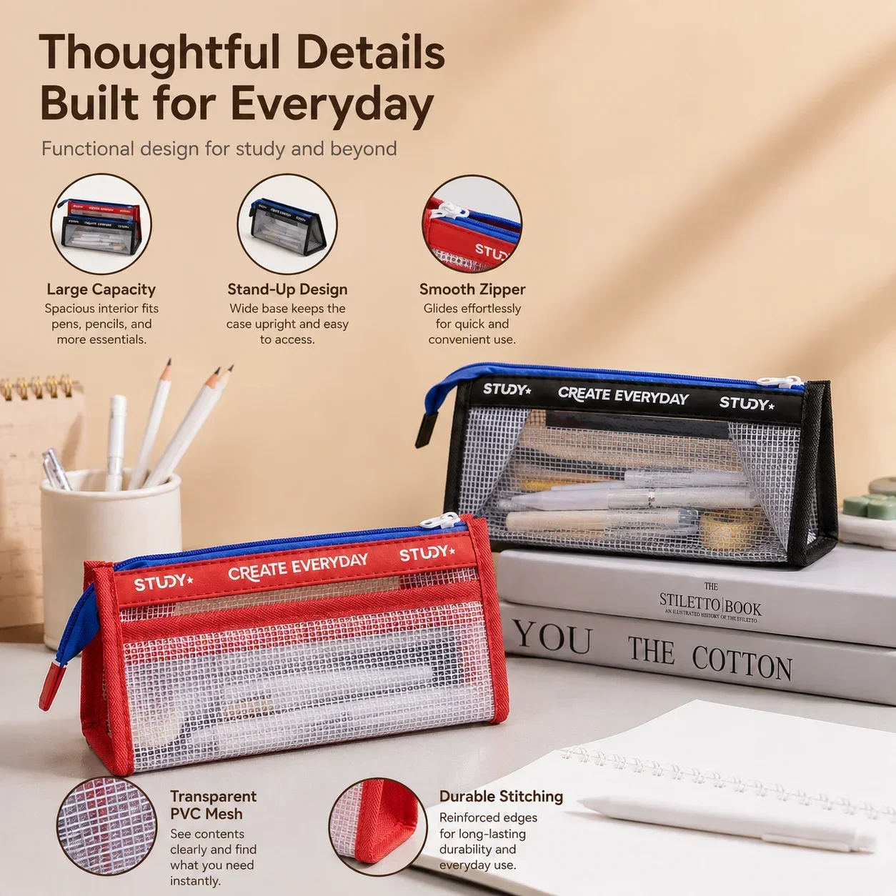 Clear Pencil Case, Large Capac - đánh giá và giá Aesthetic Large Pencil Case Pouch